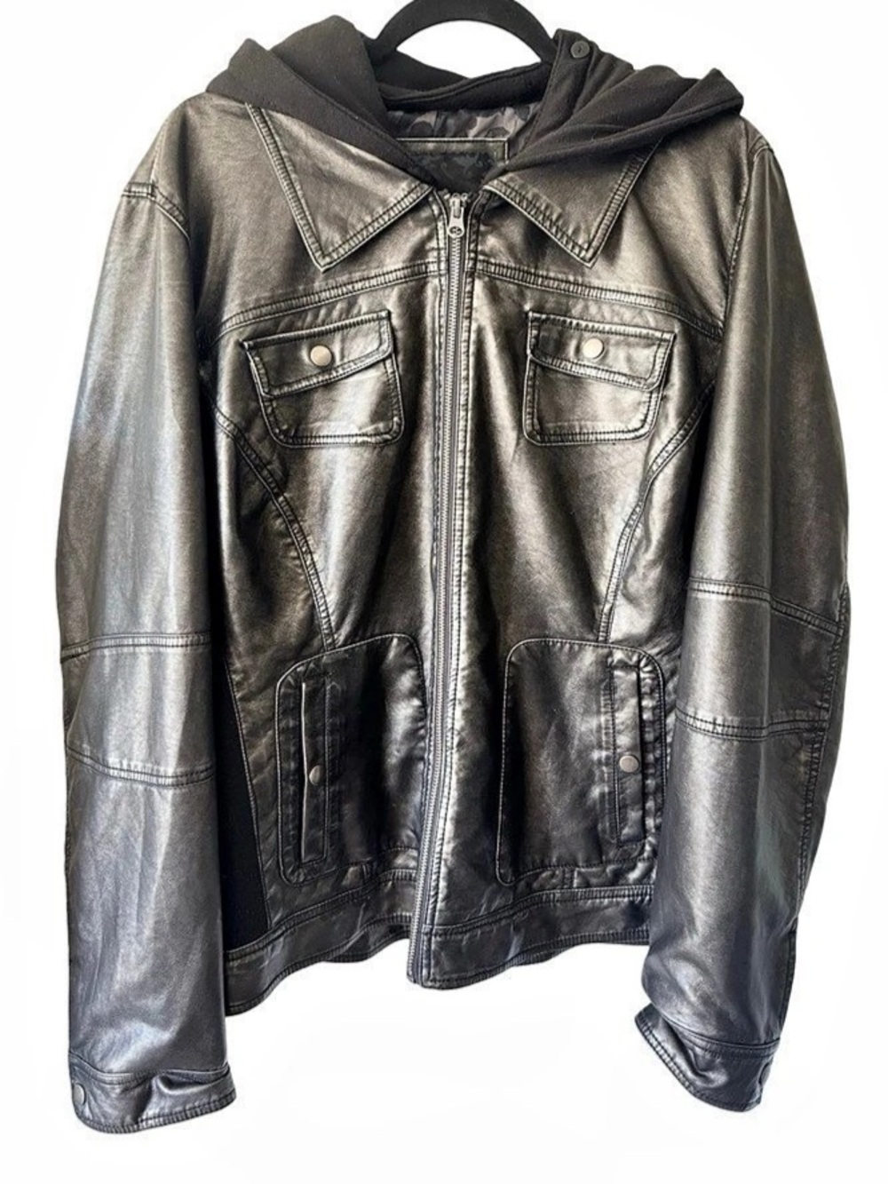 Maurice’s Black Faux Leather Hooded Jacket Size 2